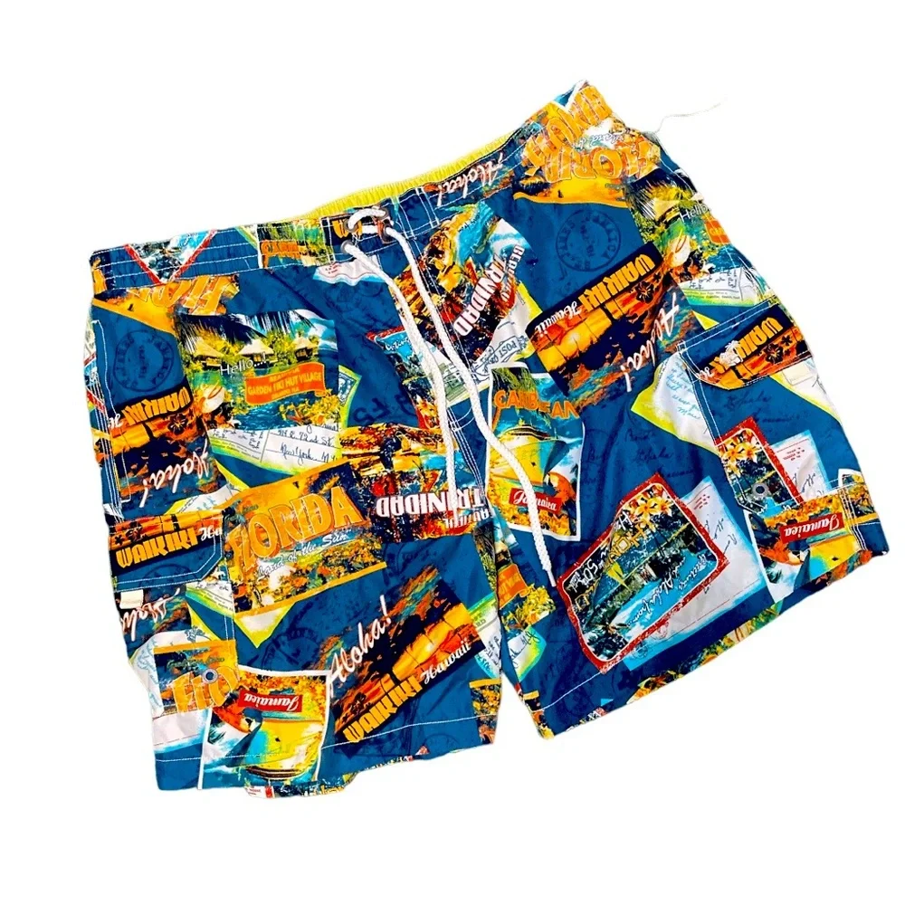 Caribbean Joe Swim Trunks XXL Travel Postcard Theme Swim Shorts Board Shorts